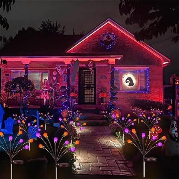 6Pack Total 48 LED Purple and Orange Solar Halloween Lights Outdoor - Solar - Picture 5 of 7